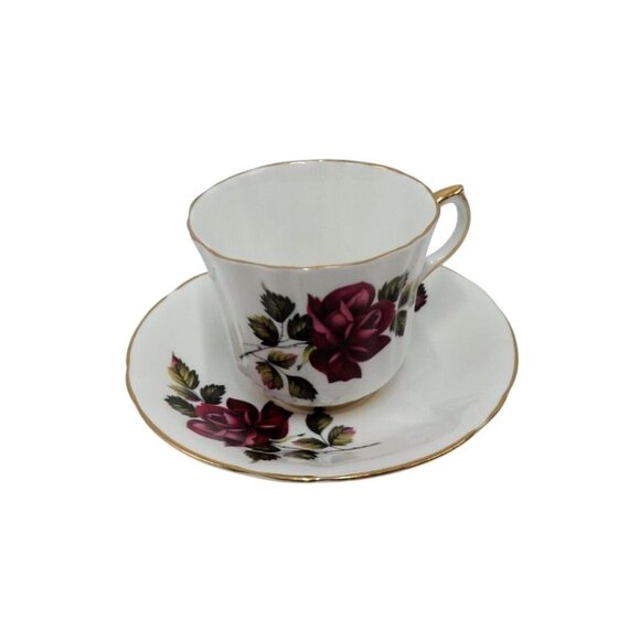 WINDSOR Cup & Saucer Floral Flowers Roses Green and Gold Bone China - Picture 1 of 10